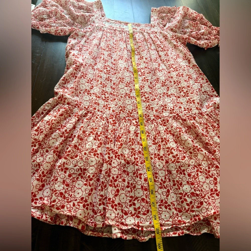 Red & White Floral‎ Square Neck Puff Sleeve Cotton Dress size Small - Picture 8 of 10